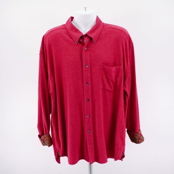 Tommy Hilfiger Red Herringbone Thick Cotton Flip Cuff Paisley Button Down 2XL‎ - Picture 6 of 12